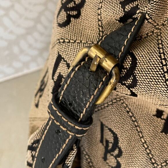 Dooney & Bourke Tan Signature Canvas Brown Leather Trim Bucket/Shoulder Bag - Picture 4 of 16